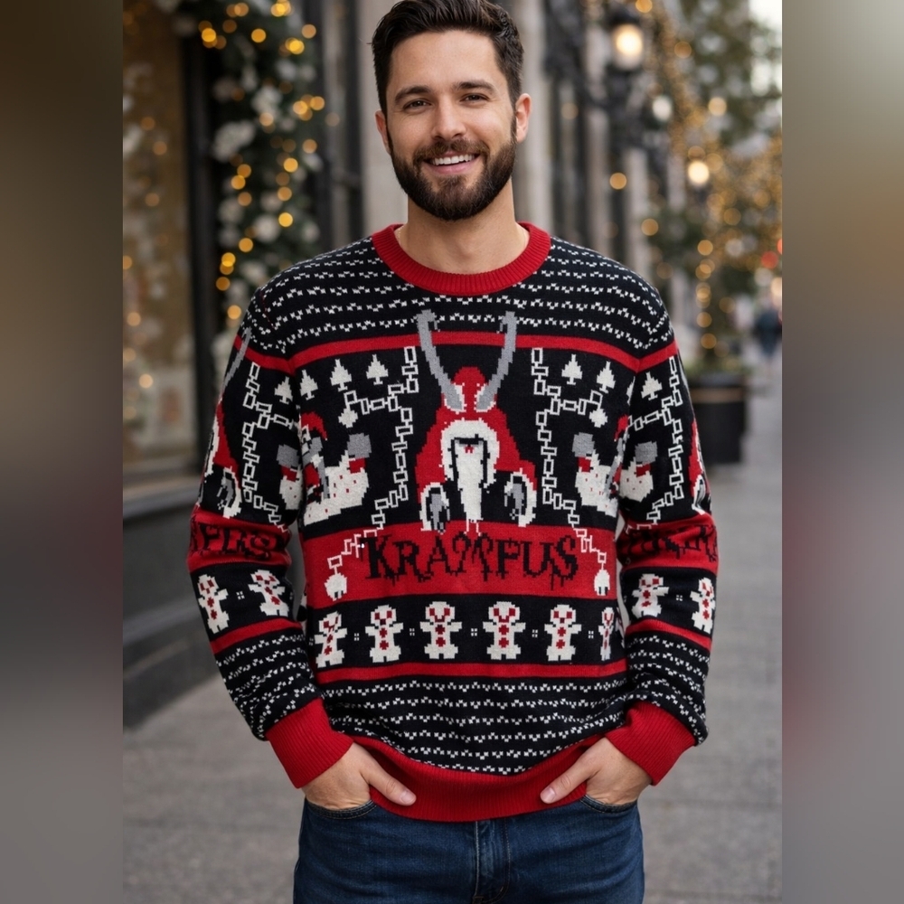 Men's KRAMPUS Crewneck Sweater M Black Red